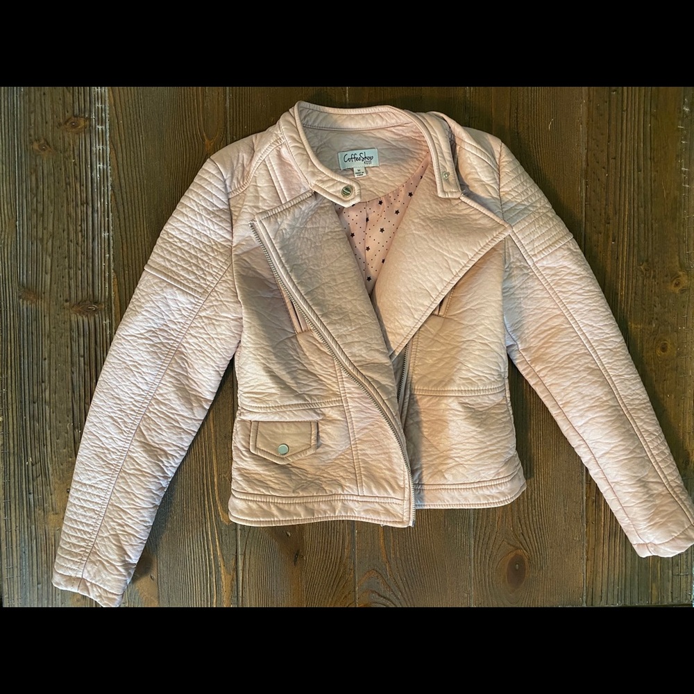 CoffeeShop Kids blush faux leather moto jacket